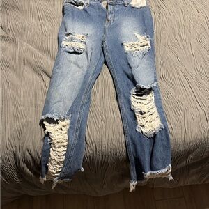 Cello Ripped Blue Straight Leg Jeans